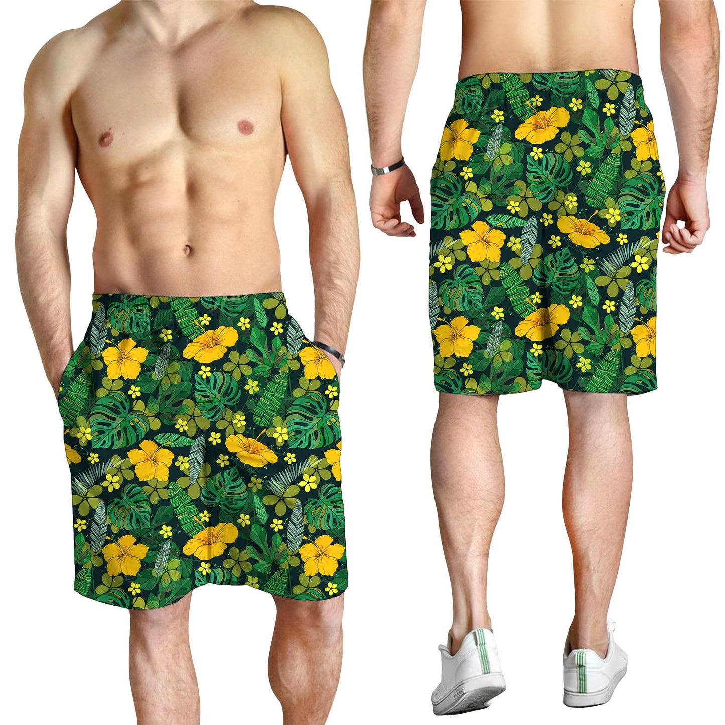 Short Yellow Flowers Palm Leaves Jungle Leaf Men Short