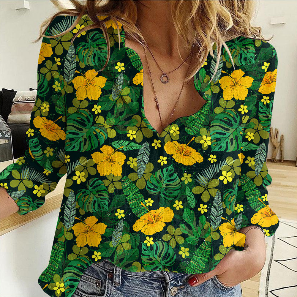 Clothing Tropical Floral Jungle Leaf Women Casual Shirt