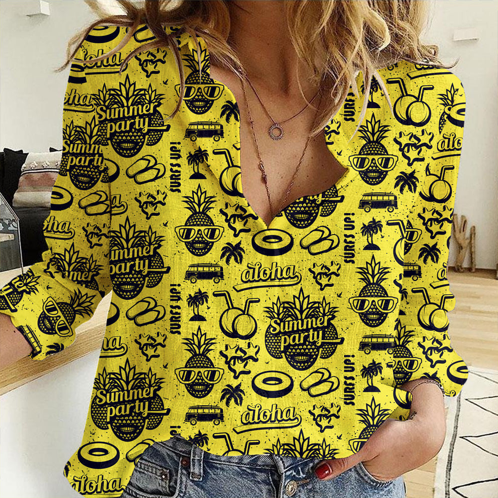Clothing Summer Seamless Pattern With Pineapples Women Casual Shirt