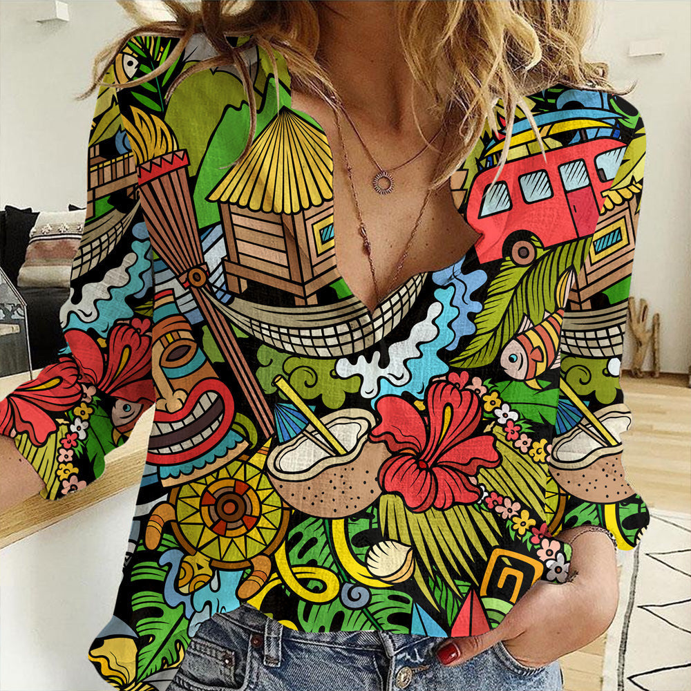 Clothing Cartoon doodles Hawaii Women Casual Shirt