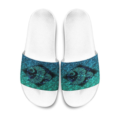 Slide Sandals Odin's Celtic Raven on the Background Yggdrasil Tree Cyan Celtic Tattoo Slide Sandals