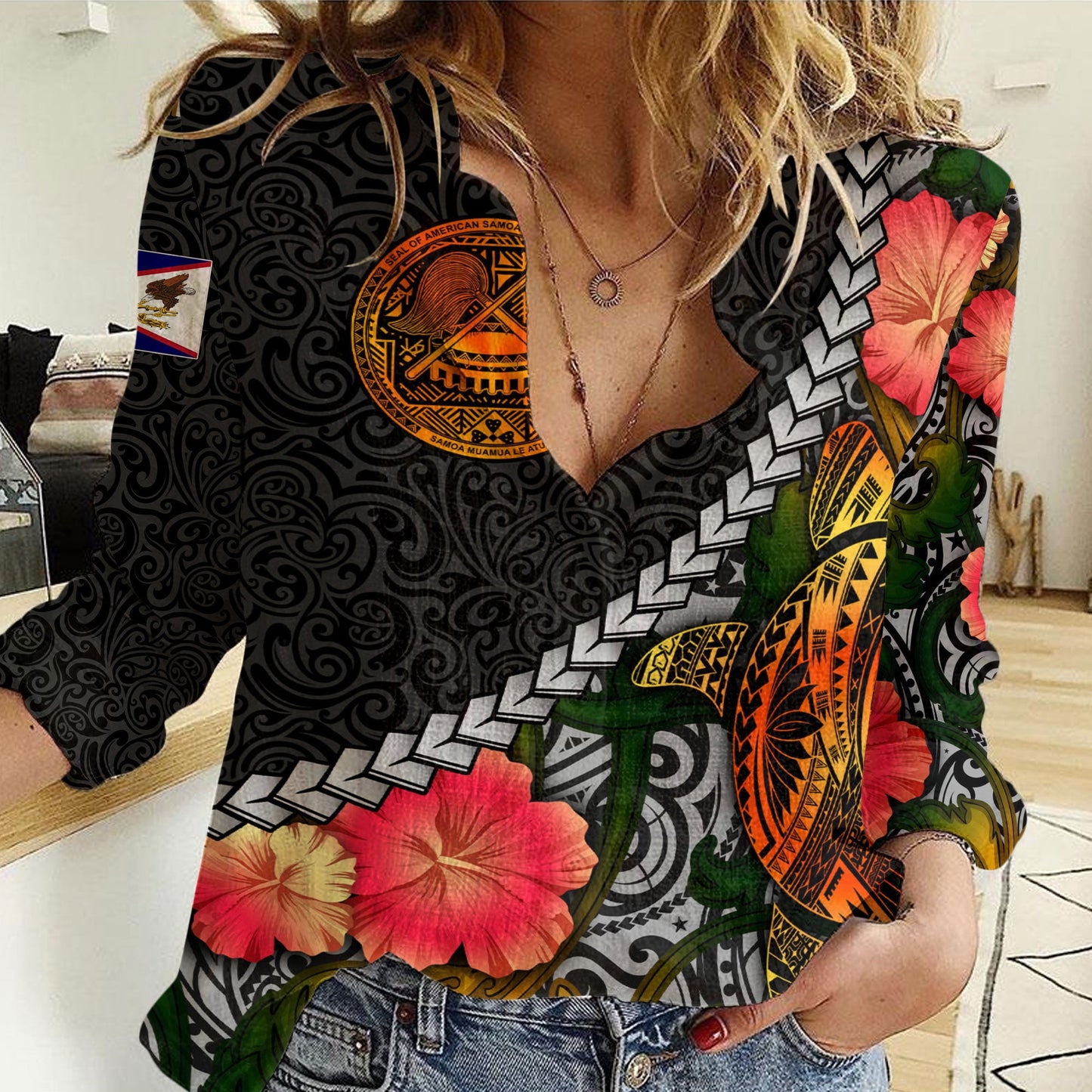 Clothing American Samoa Flower And Turtle Polynesia Women Casual Shirt