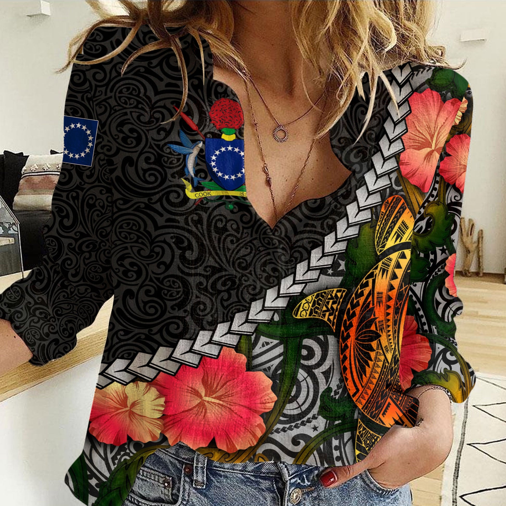 Clothing Cook Islands Flower And Turtle Polynesia Women Casual Shirt