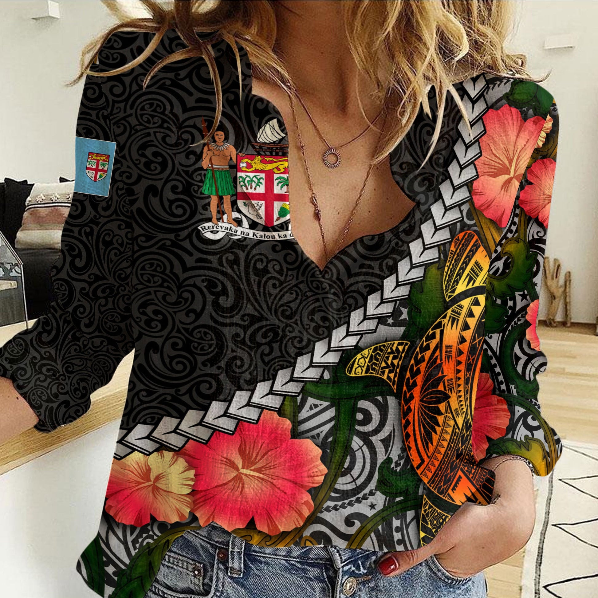 Clothing Fiji Flower And Turtle Polynesia Women Casual Shirt