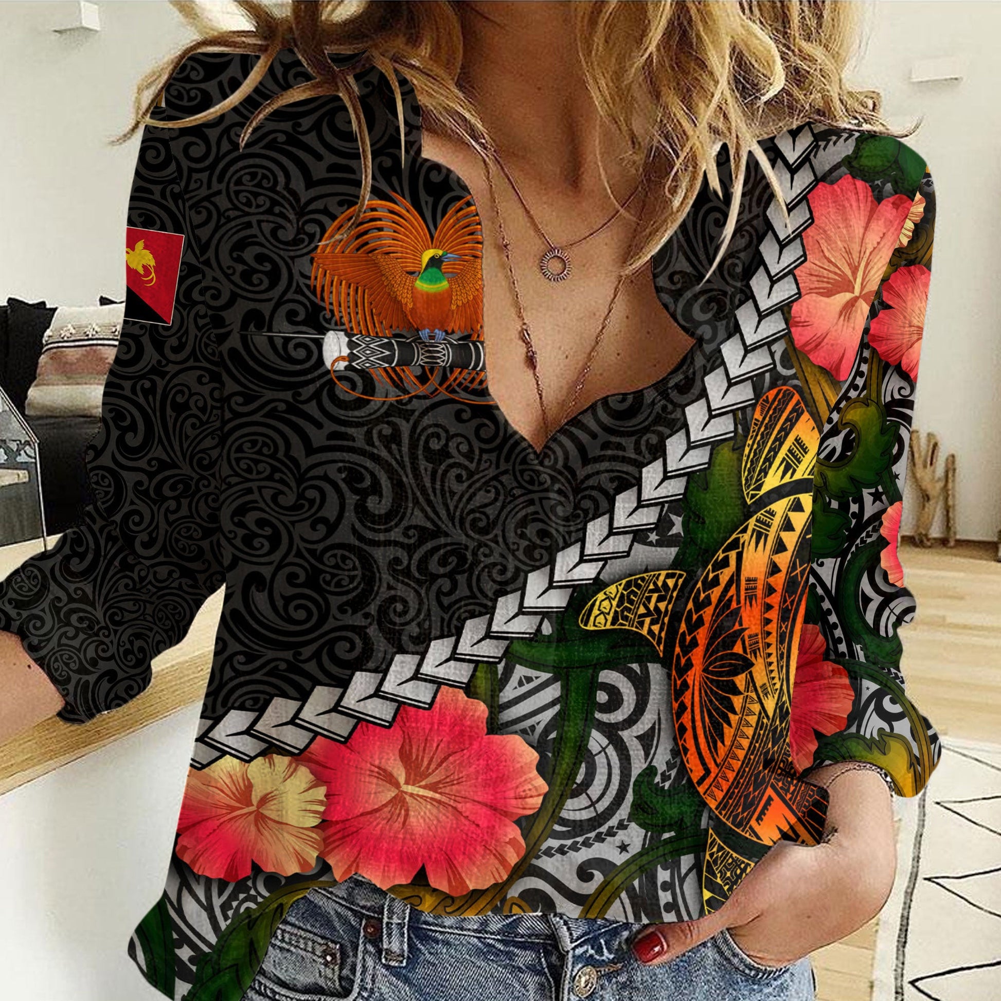 Clothing Papua New Guinea Flower And Turtle Polynesia Women Casual Shirt