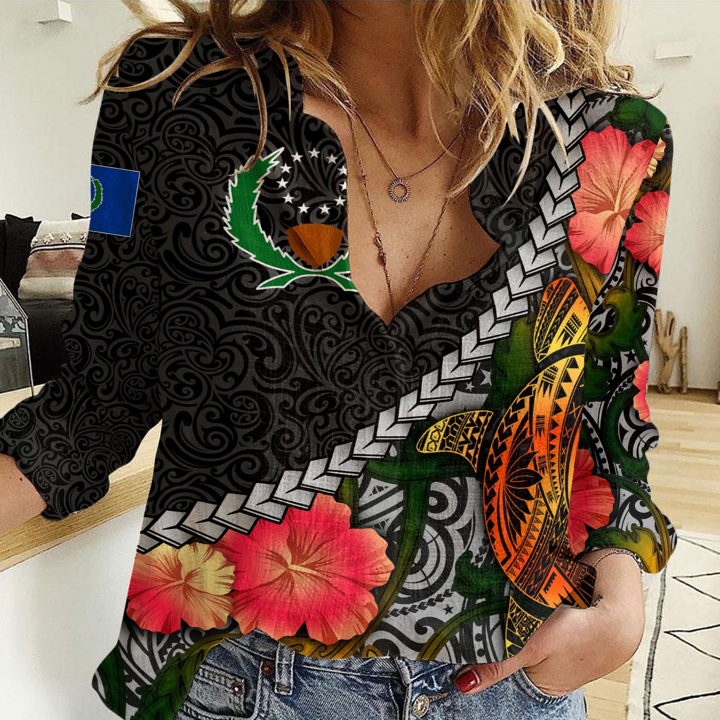 Clothing Pohnpei Islands Flower And Turtle Polynesia Women Casual Shirt