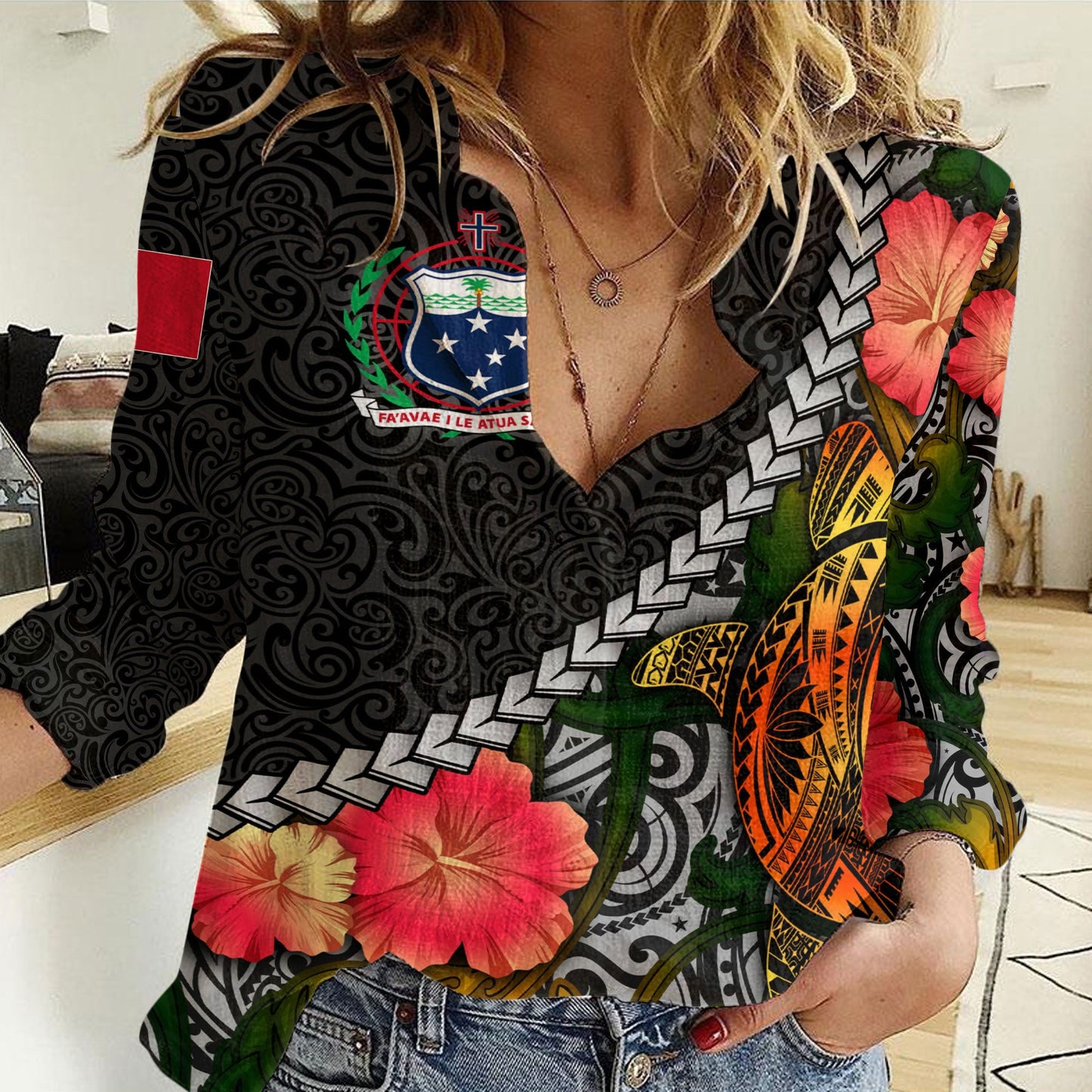 Clothing Samoa Flower And Turtle Polynesia Women Casual Shirt