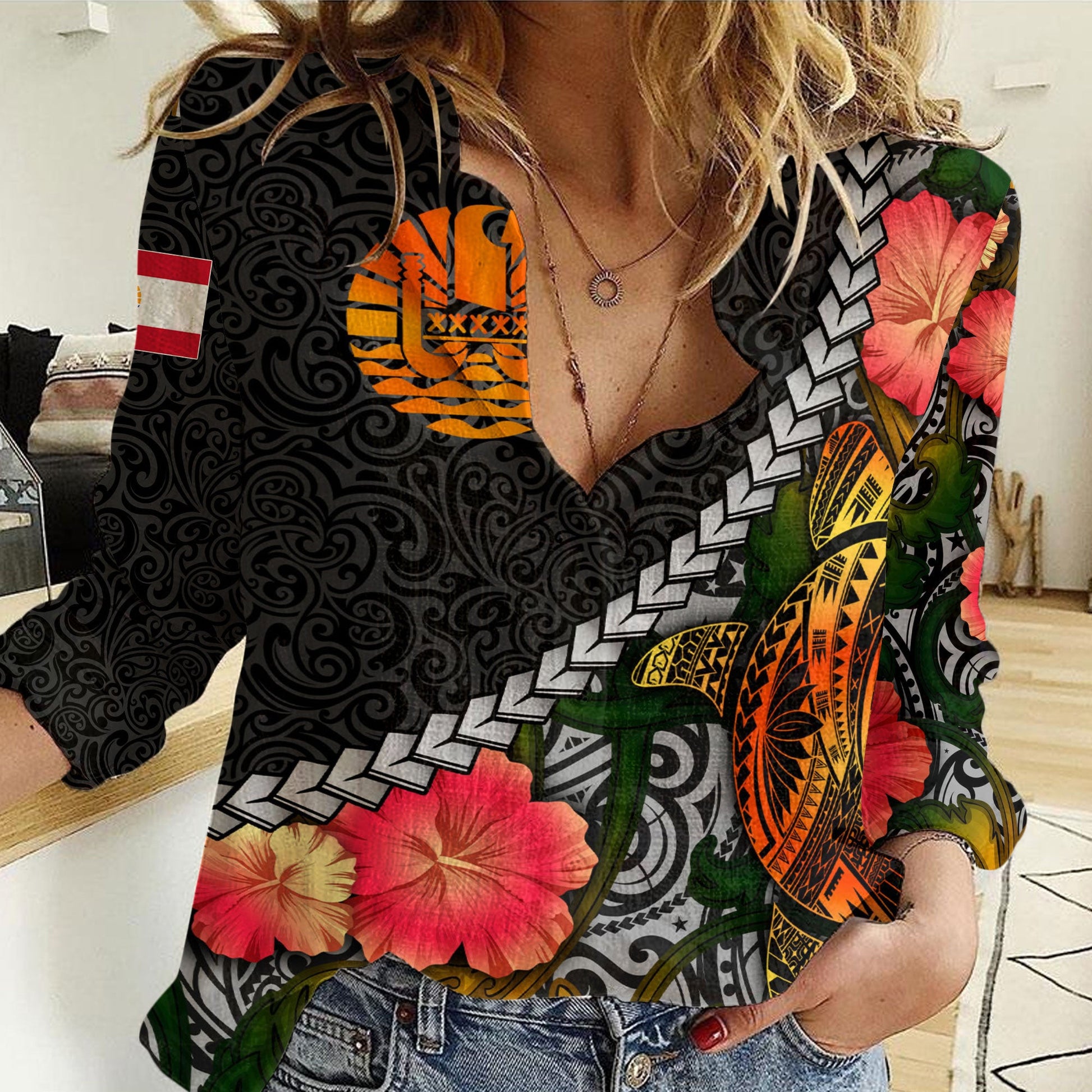 Clothing Tahiti Flower And Turtle Polynesia Women Casual Shirt
