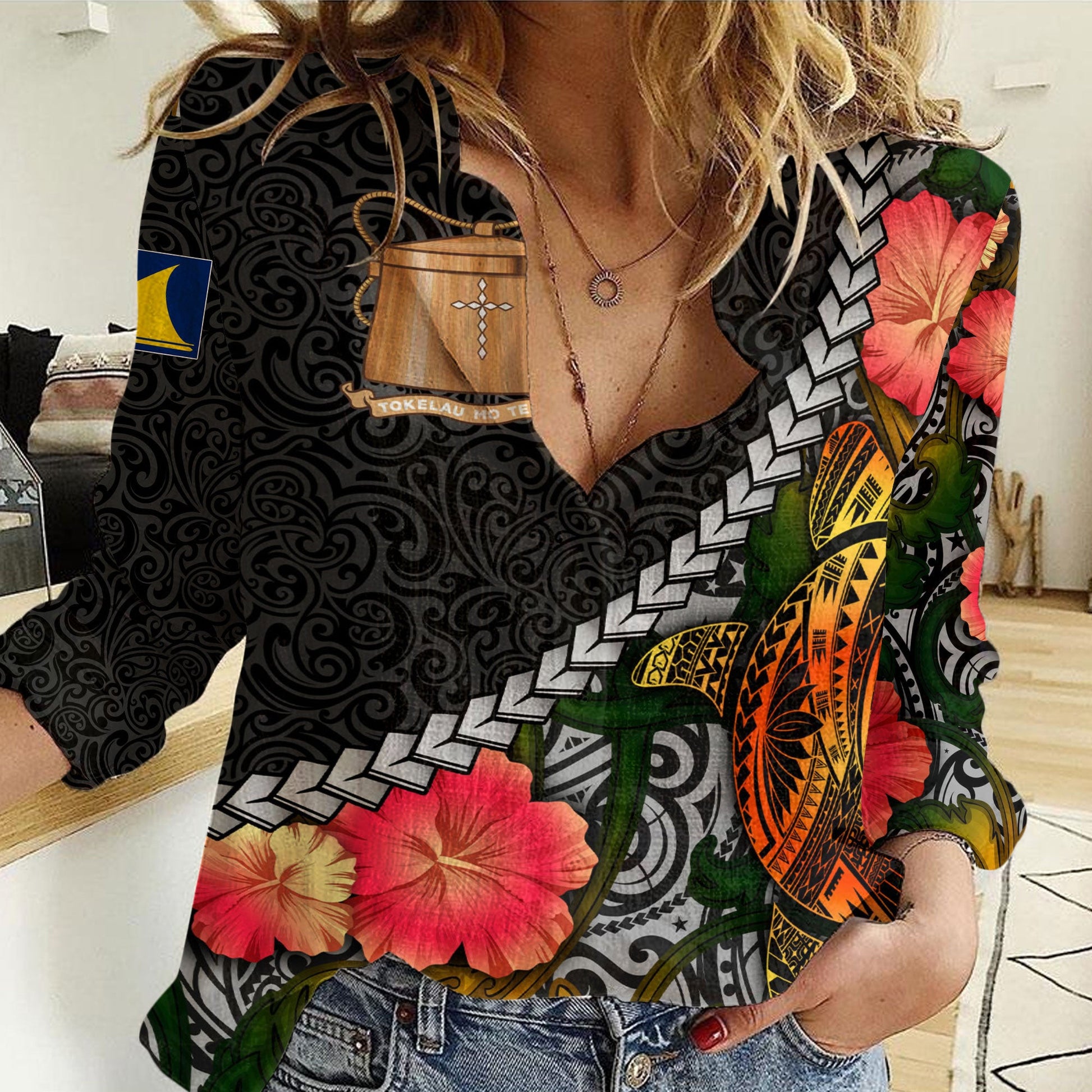 Clothing Tokelau Islands Flower And Turtle Polynesia Women Casual Shirt