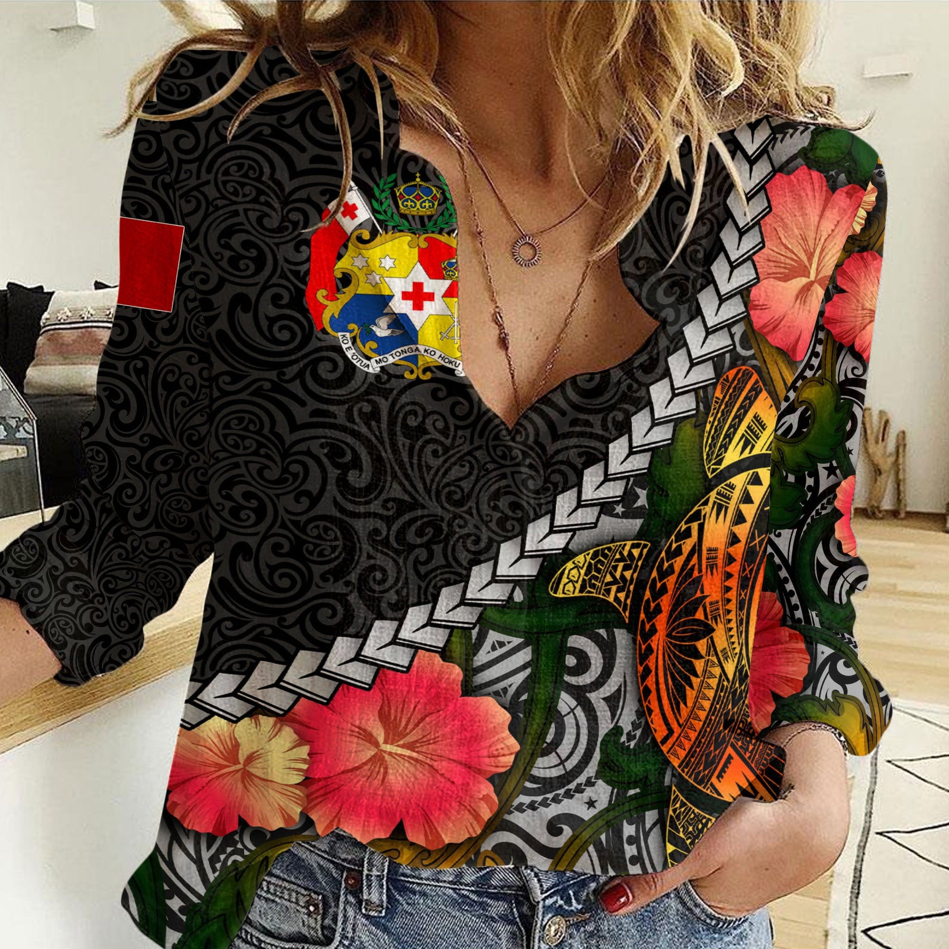 Clothing Tonga Flower And Turtle Polynesia Women Casual Shirt