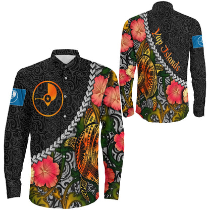 Clothing Yap Islands Flower And Turtle Polynesia Long Sleeve Button Shirt