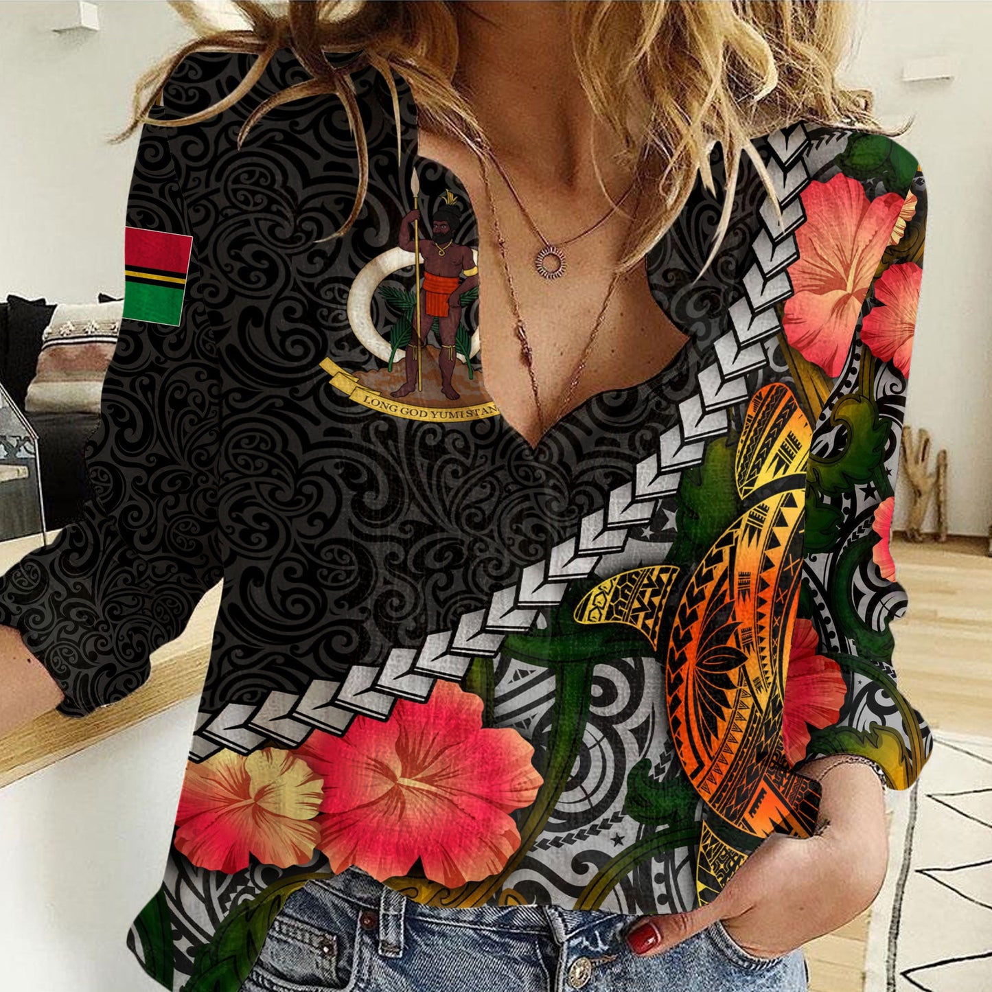 Clothing Vanuatu Islands Flower And Turtle Polynesia Women Casual Shirt