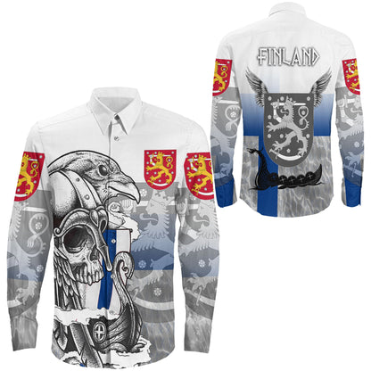 Clothing Finland Raven Drakkar And Skull Long Sleeve Button Shirt