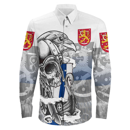 Clothing Finland Raven Drakkar And Skull Long Sleeve Button Shirt