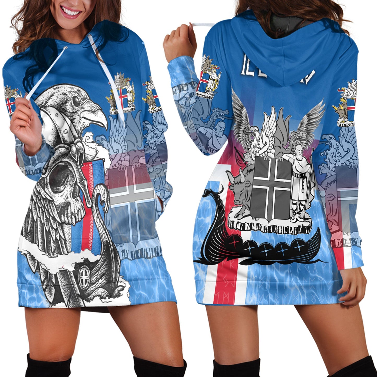 Clothing Iceland Raven Drakkar and Skull Hoodie Dress