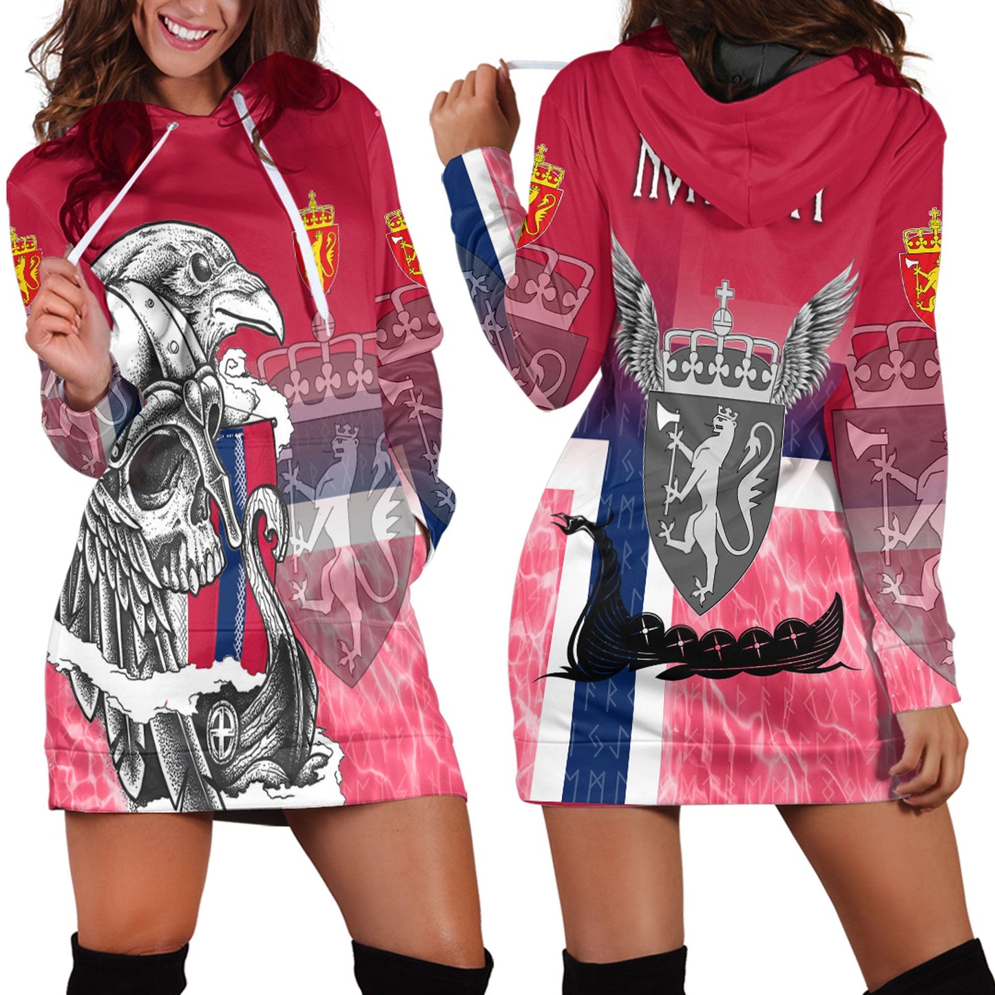 Clothing Norway Raven Drakkar and Skull Hoodie Dress