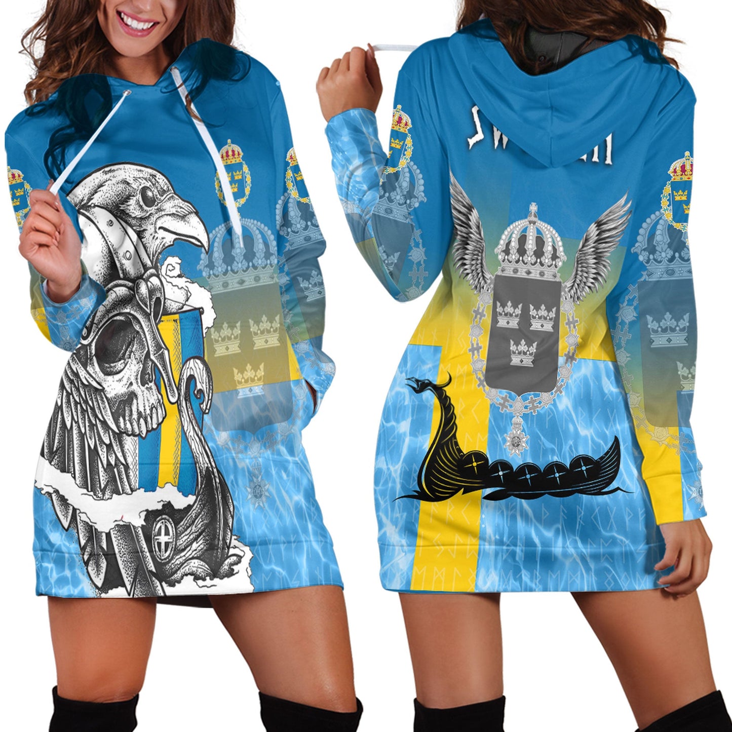Clothing Sweden Raven Drakkar and Skull Hoodie Dress