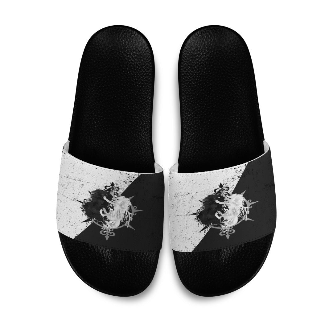 Slide Sandals Skoll and Hati Fighter Black and White Slide Sandals