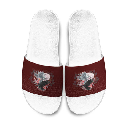 Slide Sandals Raven Black and White Red Yggdrasil Slide Sandals