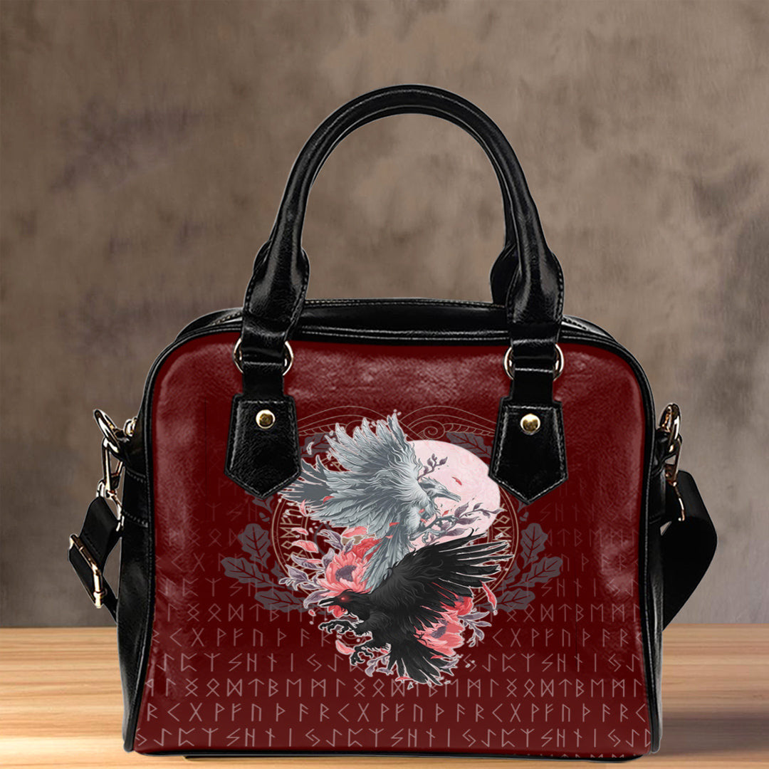 Shoulder Handbag Raven Black And White Red Yggdrasil Shoulder Handbag