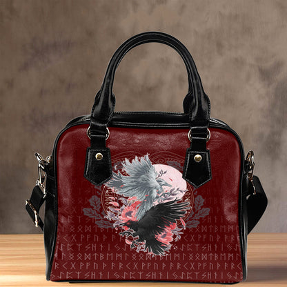Shoulder Handbag Raven Black And White Red Yggdrasil Shoulder Handbag