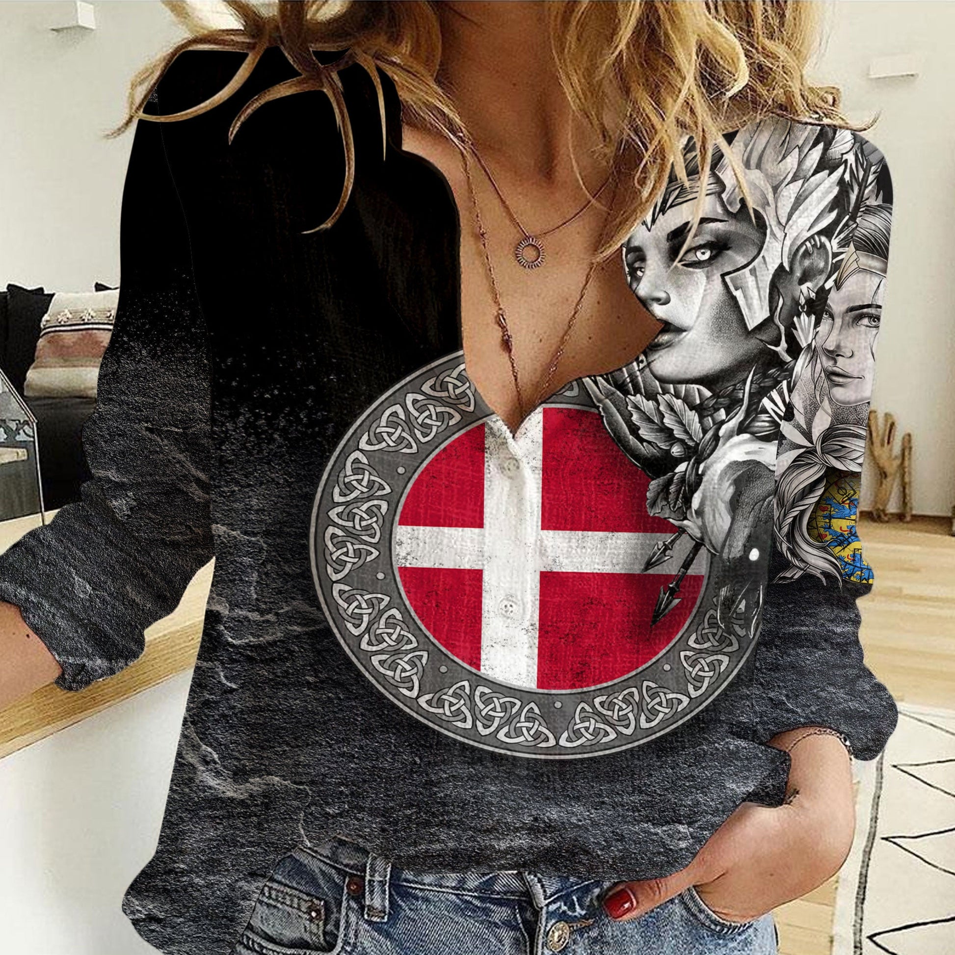 Clothing Denmark Valkyries Viking Country Women Casual Shirt