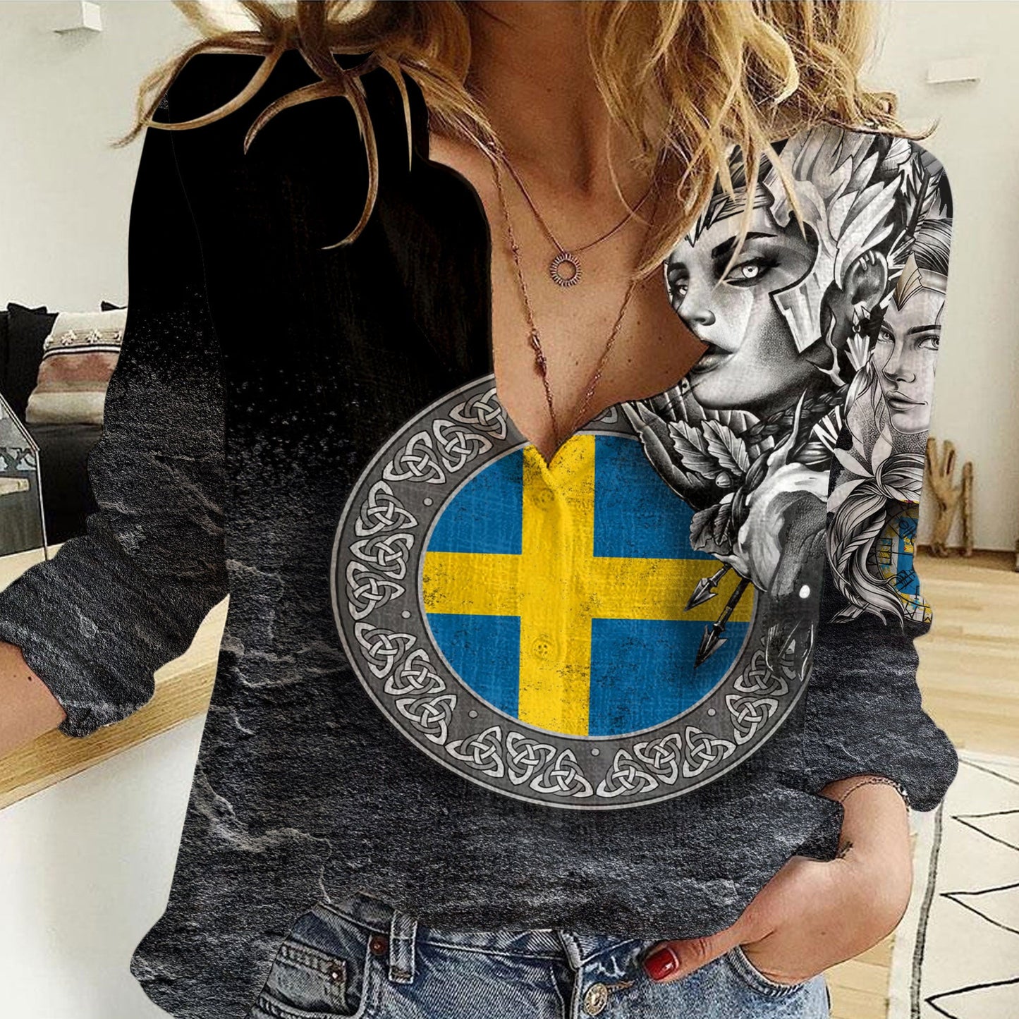 Clothing Sweden Valkyries Viking Country Women Casual Shirt