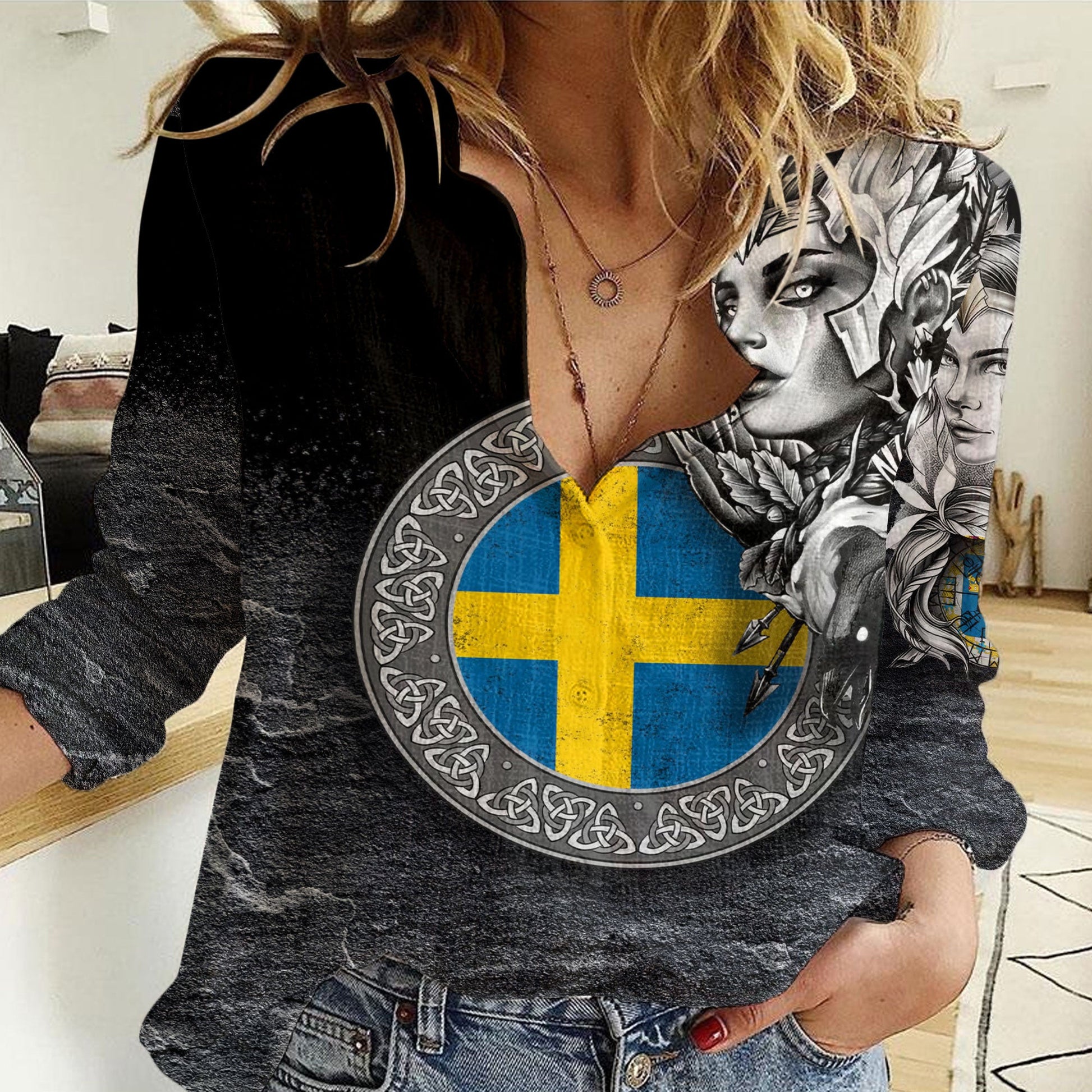 Clothing Sweden Valkyries Viking Country Women Casual Shirt