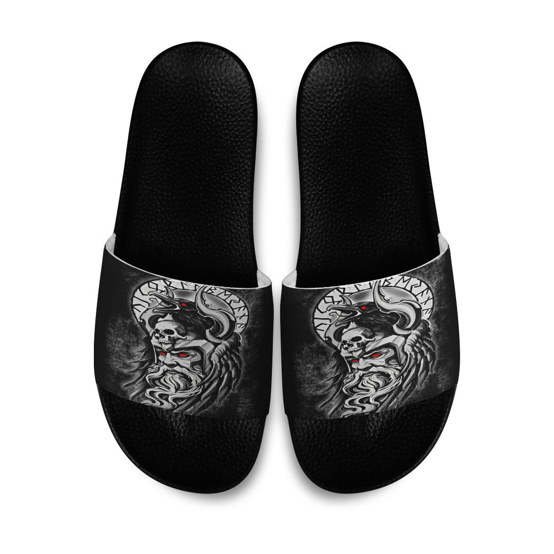 Slide Sandals Raven Of Odin Viking Skull Viking Slide Sandals