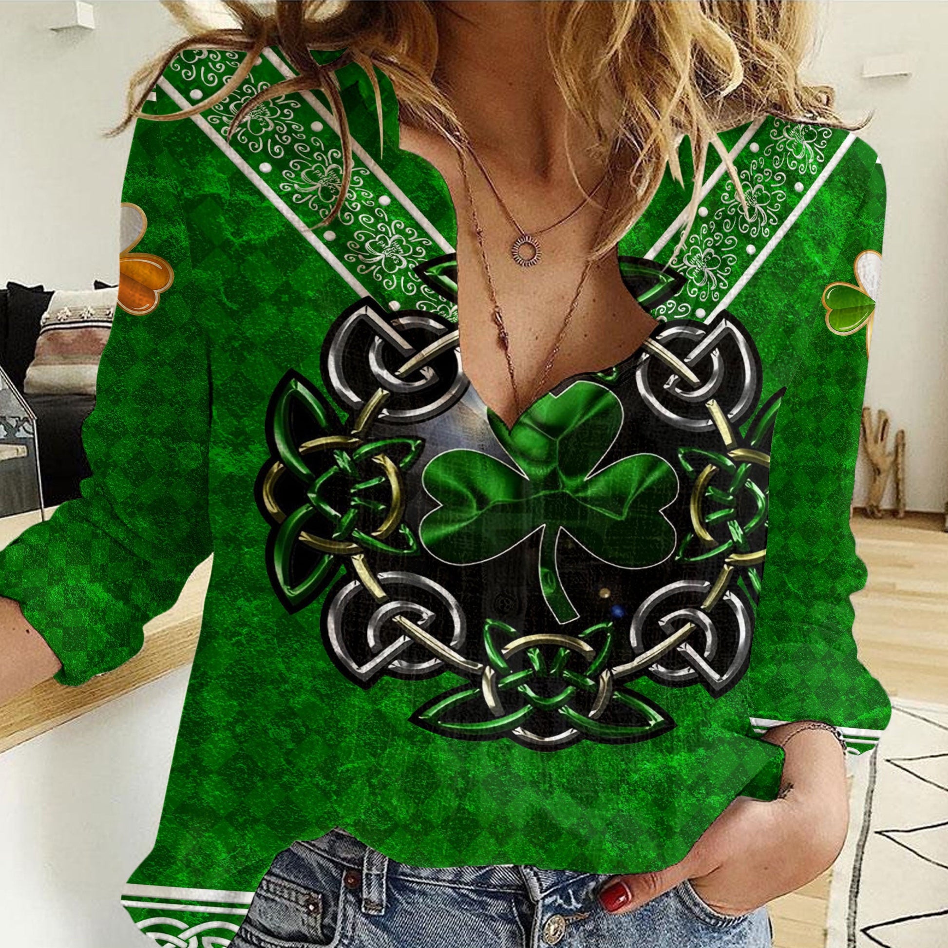 Clothing Shamrock Circle Patrick's Day Women Casual Shirt