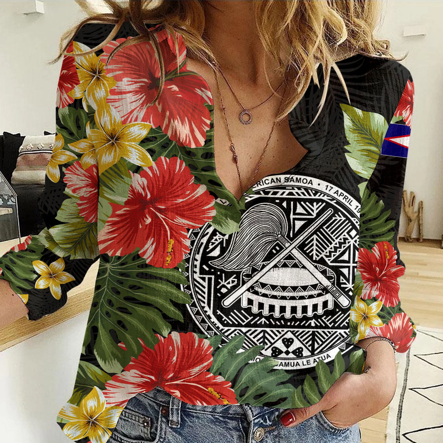 Clothing American Samoa Hibiscus Coatofamrs Women Casual Shirt
