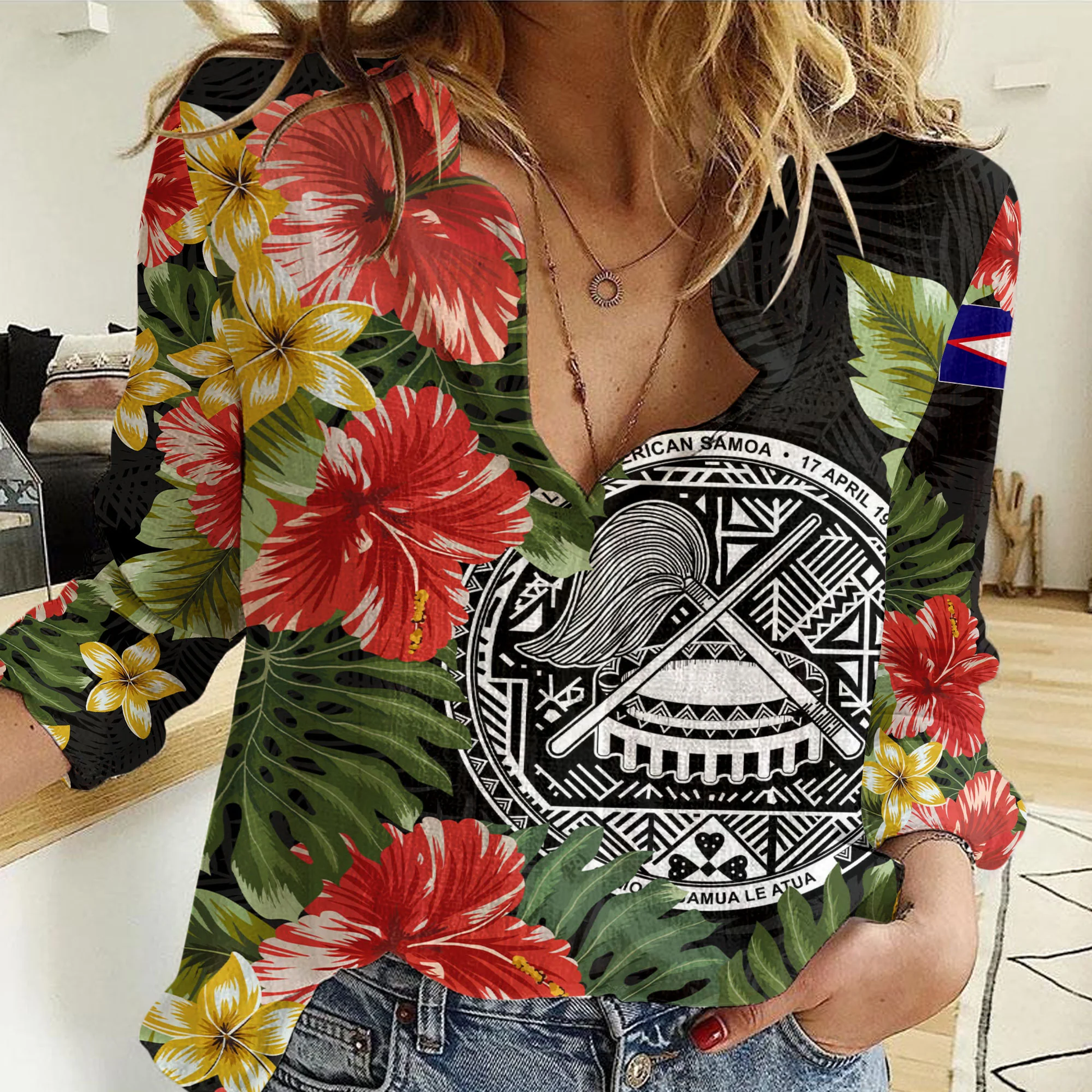 Clothing American Samoa Hibiscus Coatofamrs Women Casual Shirt
