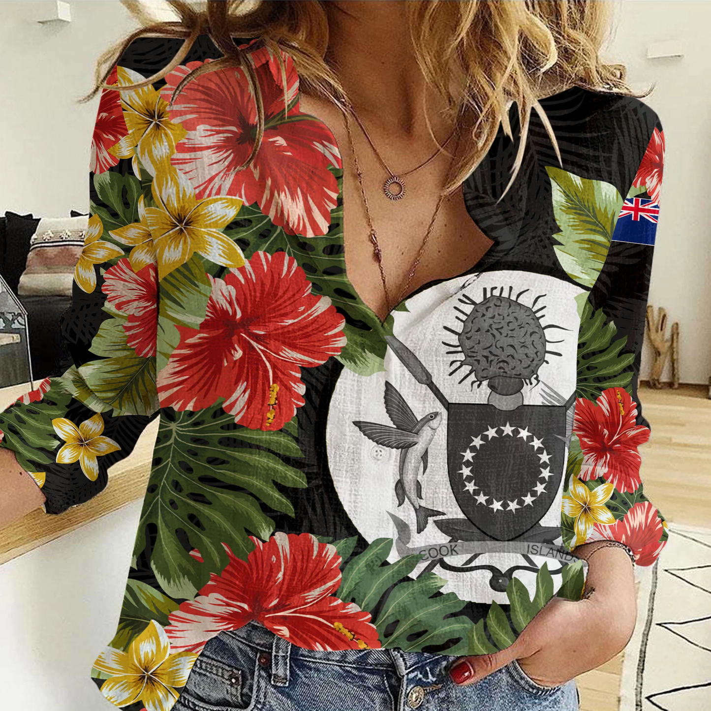 Clothing Cook Islands Hibiscus Coatofamrs Women Casual Shirt
