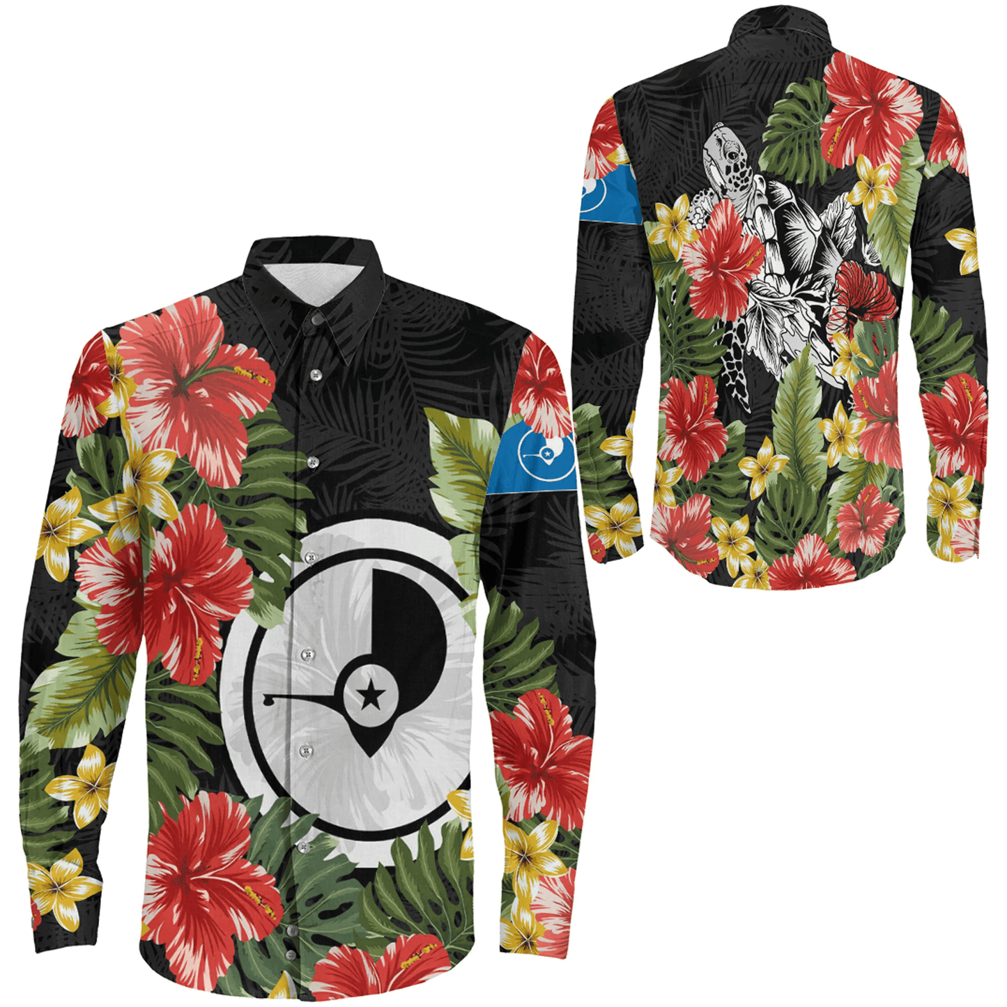 Clothing Yap Islands Hibiscus Coatofamrs Long Sleeve Button Shirt