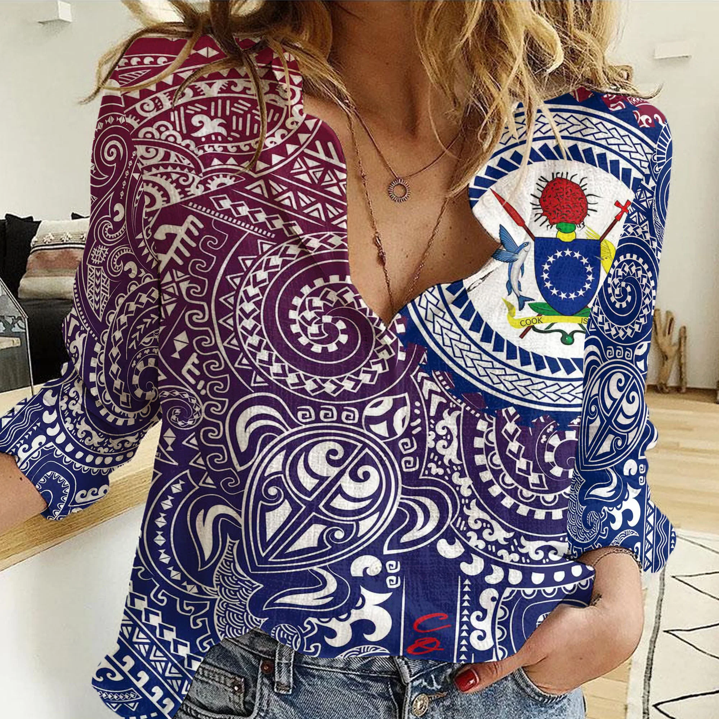Clothing Cook Islands Polynesian Tattoo Gradiant Women Casual Shirt