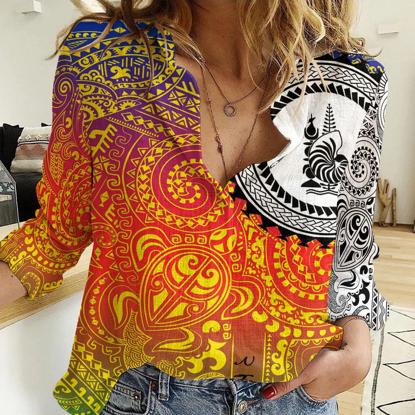 Clothing New Caledonia Polynesian Tattoo Gradiant Women Casual Shirt