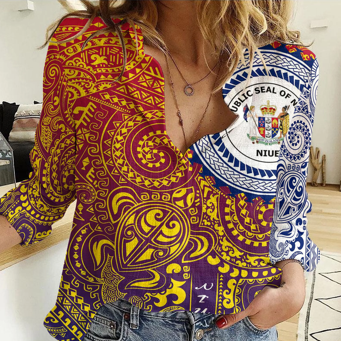 Clothing Niue Polynesian Tattoo Gradiant Women Casual Shirt