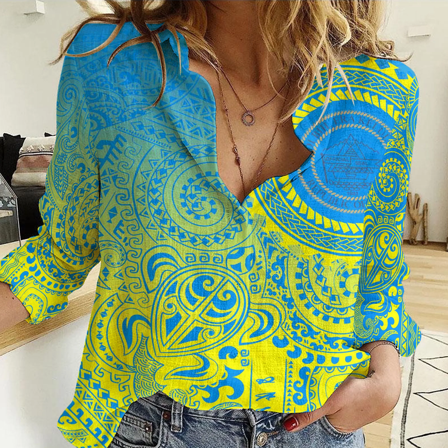 Clothing Palau Polynesian Tattoo Gradiant Women Casual Shirt