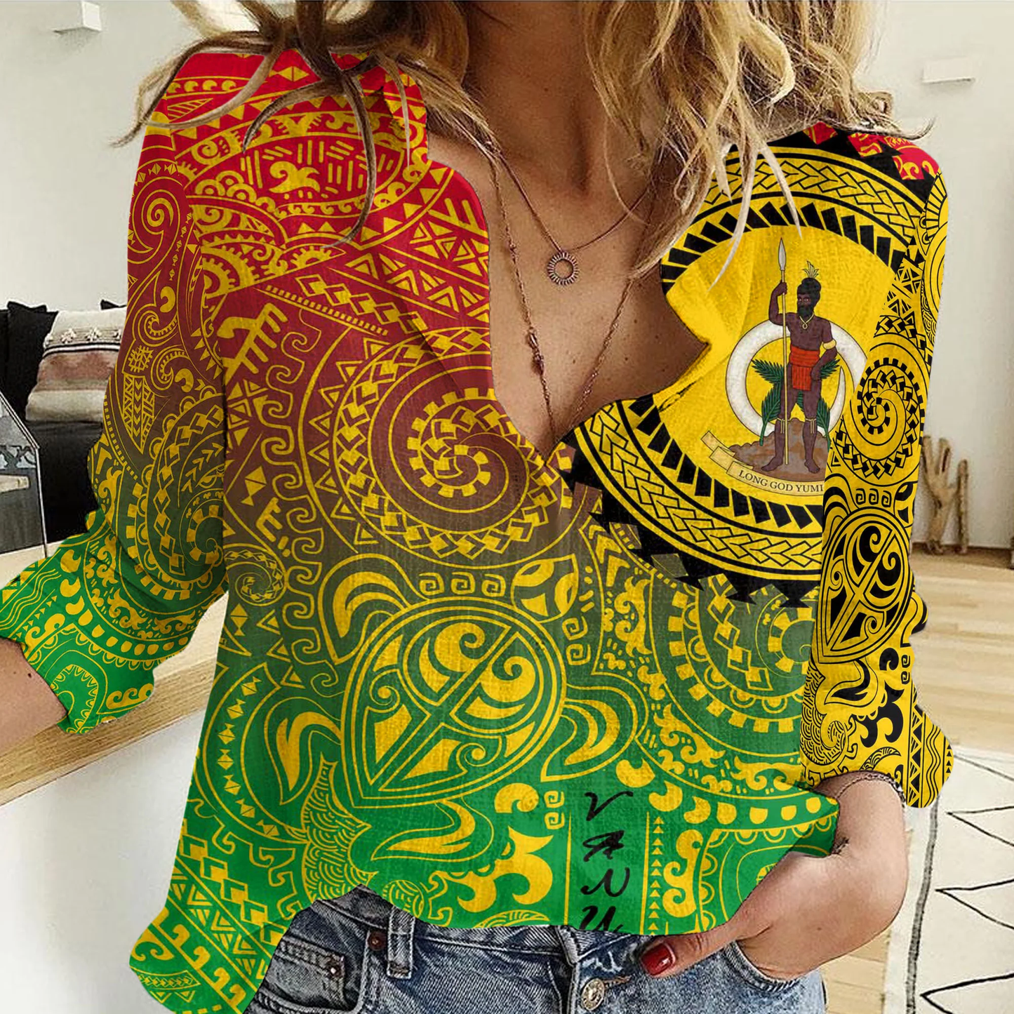 Clothing Vanuatu Polynesian Tattoo Gradiant Women Casual Shirt