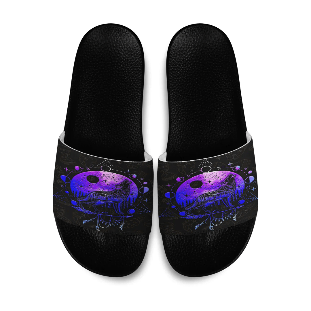 Slide Sandals Wolf Howling At The Moon Slide Sandals