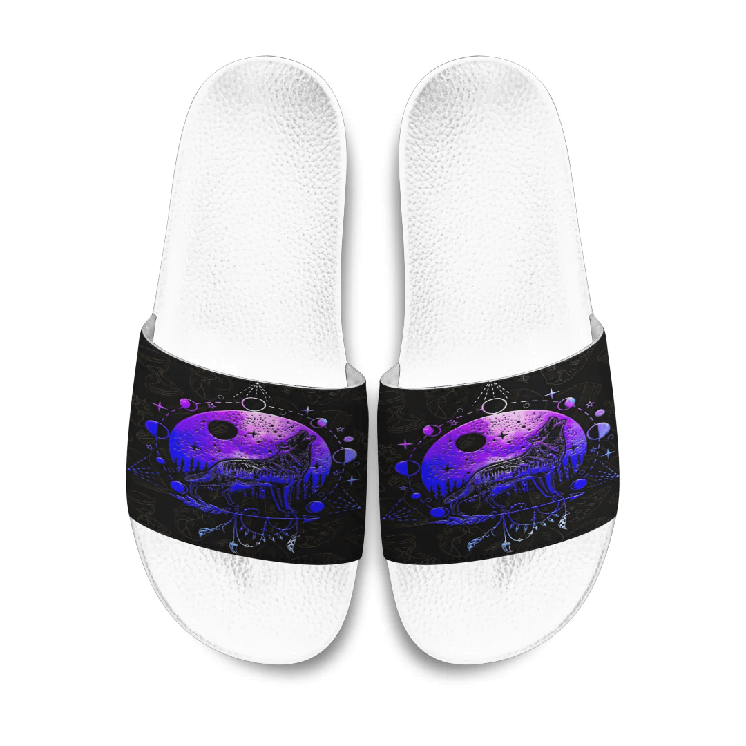 Slide Sandals Wolf Howling At The Moon Slide Sandals