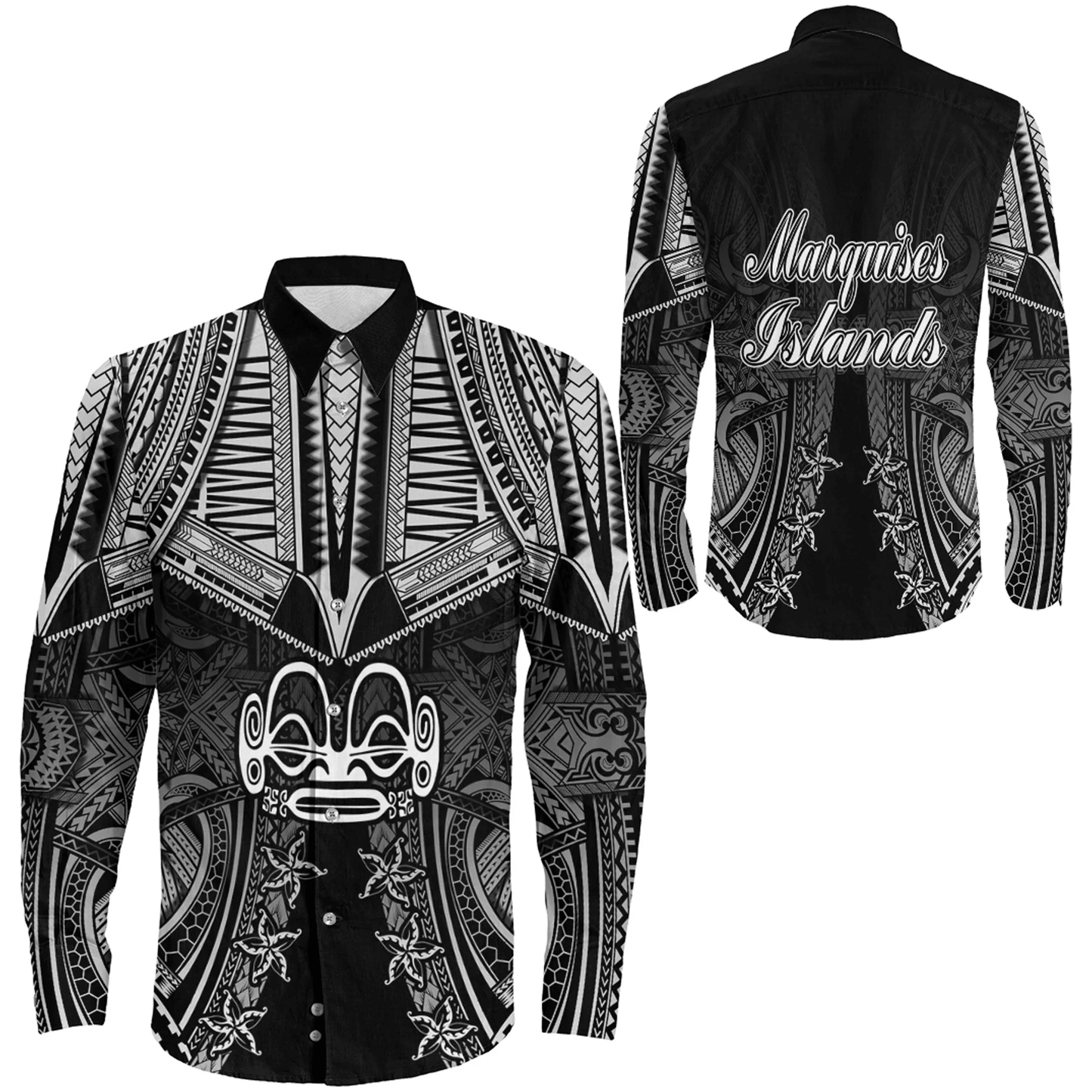 Clothing Marquesas Islands Tattoo Long Sleeve Button Shirt