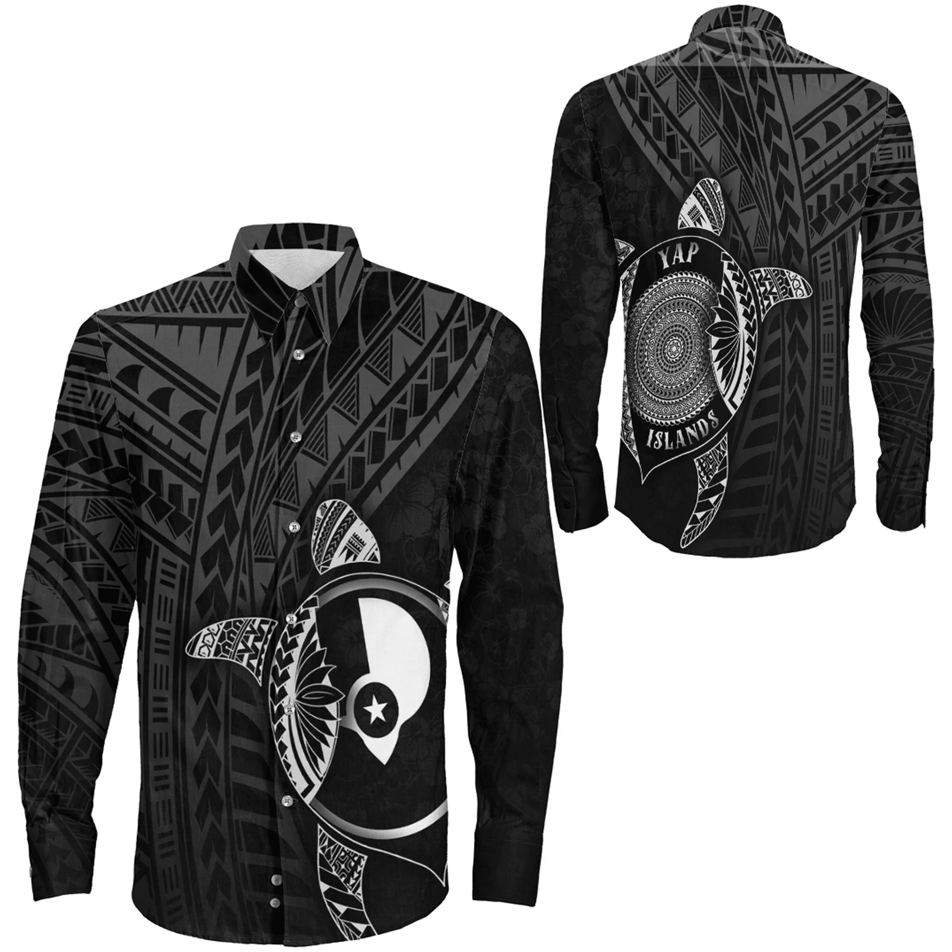 Clothing Yap Islands Polynesia Turtle Coat Of Arms Long Sleeve Button Shirt