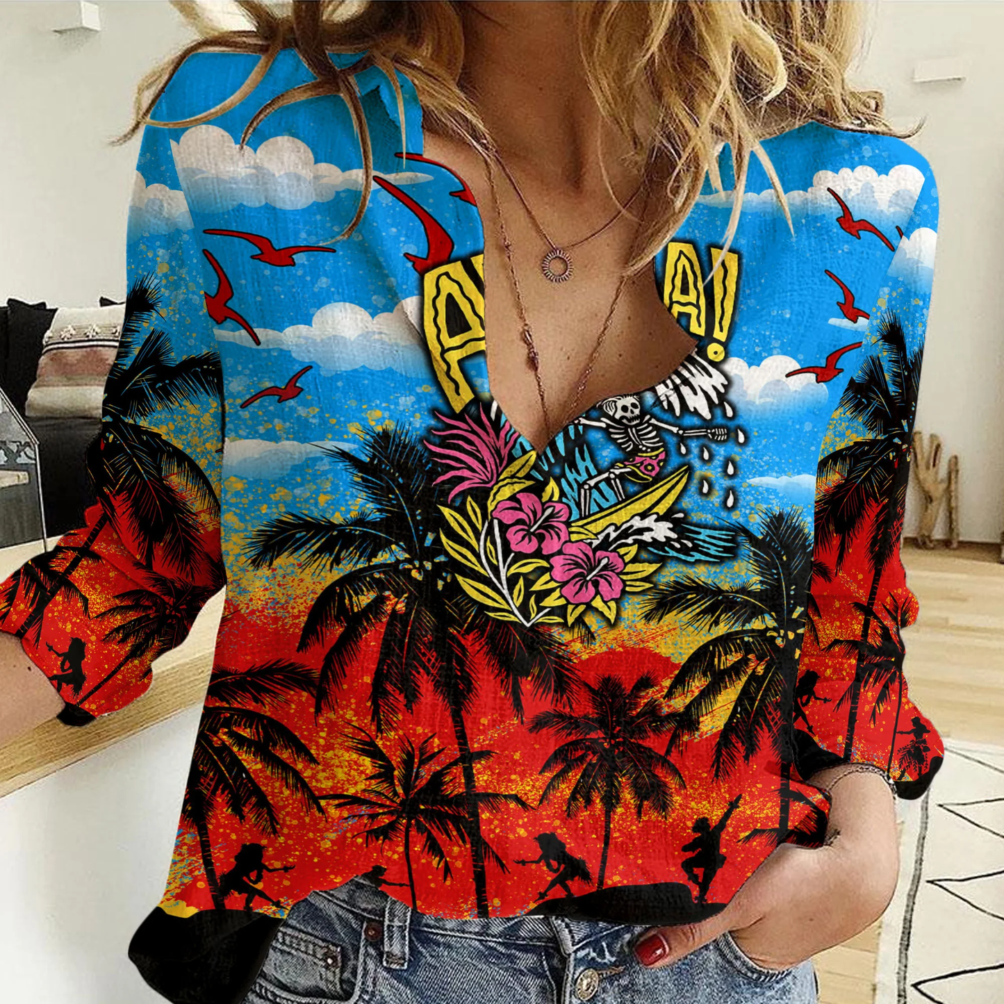 Clothing Aloha Surfing Summer Vibes Women Casual Shirt