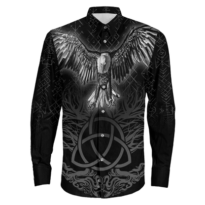 Clothing Raven Tree Cletic Viking Long Sleeve Button Shirt