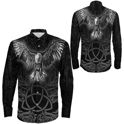 Clothing Raven Tree Cletic Viking Long Sleeve Button Shirt