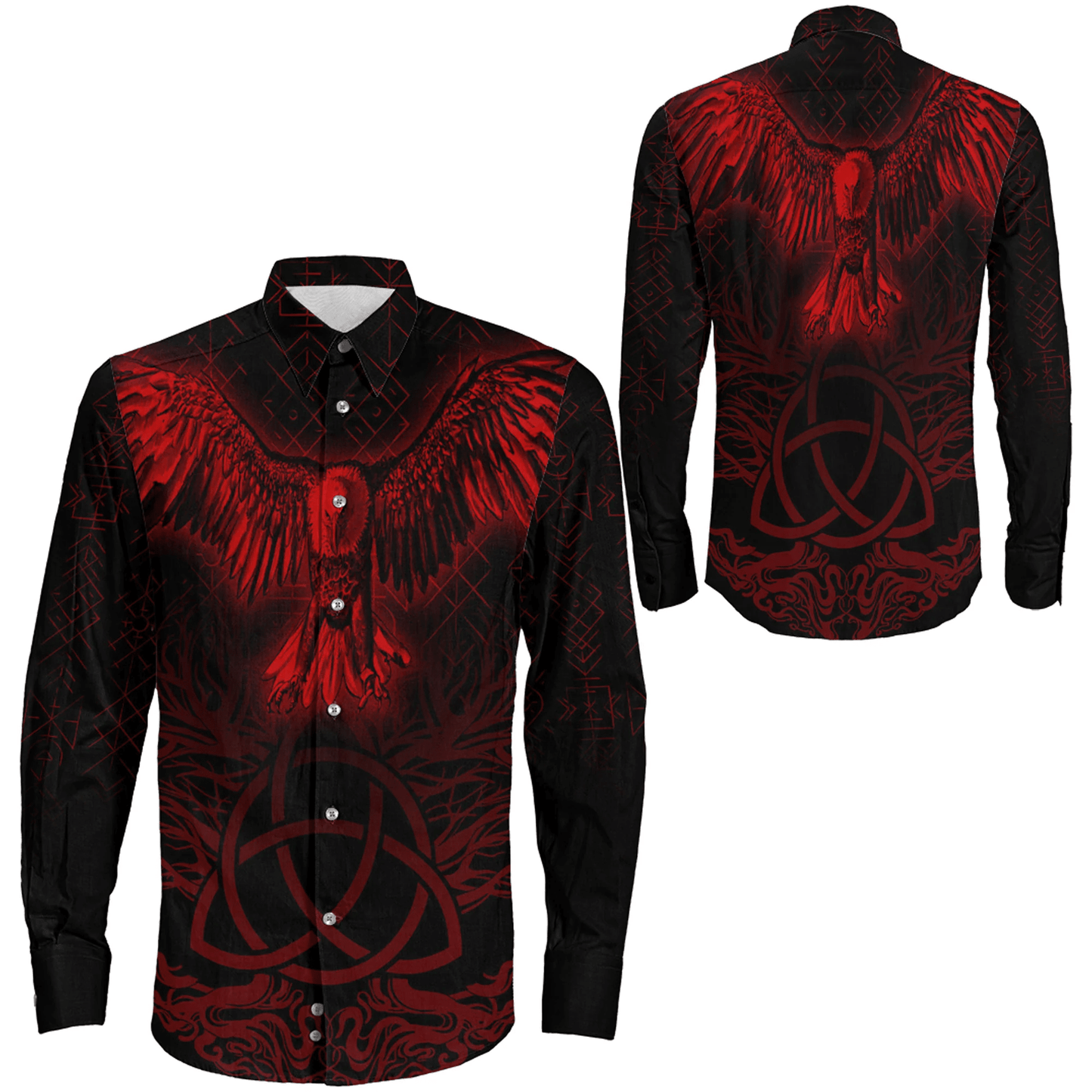 Clothing Raven Tree Cletic Red Viking Long Sleeve Button Shirt