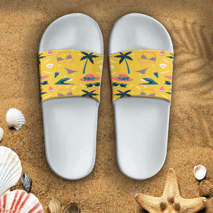 Sandal Summer Pattern Underwear,Coconut and Straw Hat Yellow Background Slide Sandal