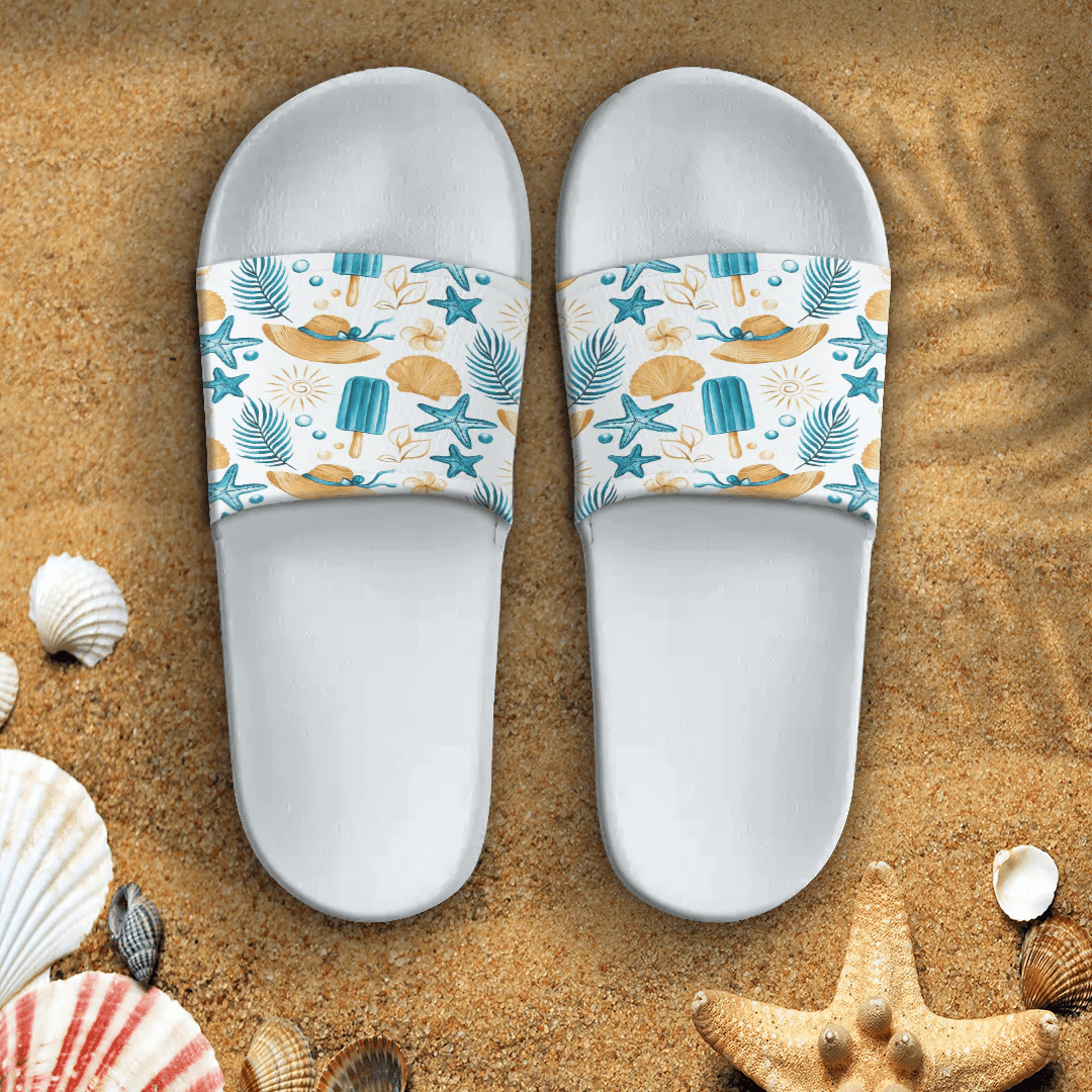 Sandal Summer Pattern Straw Hat and Marine Life Slide Sandal