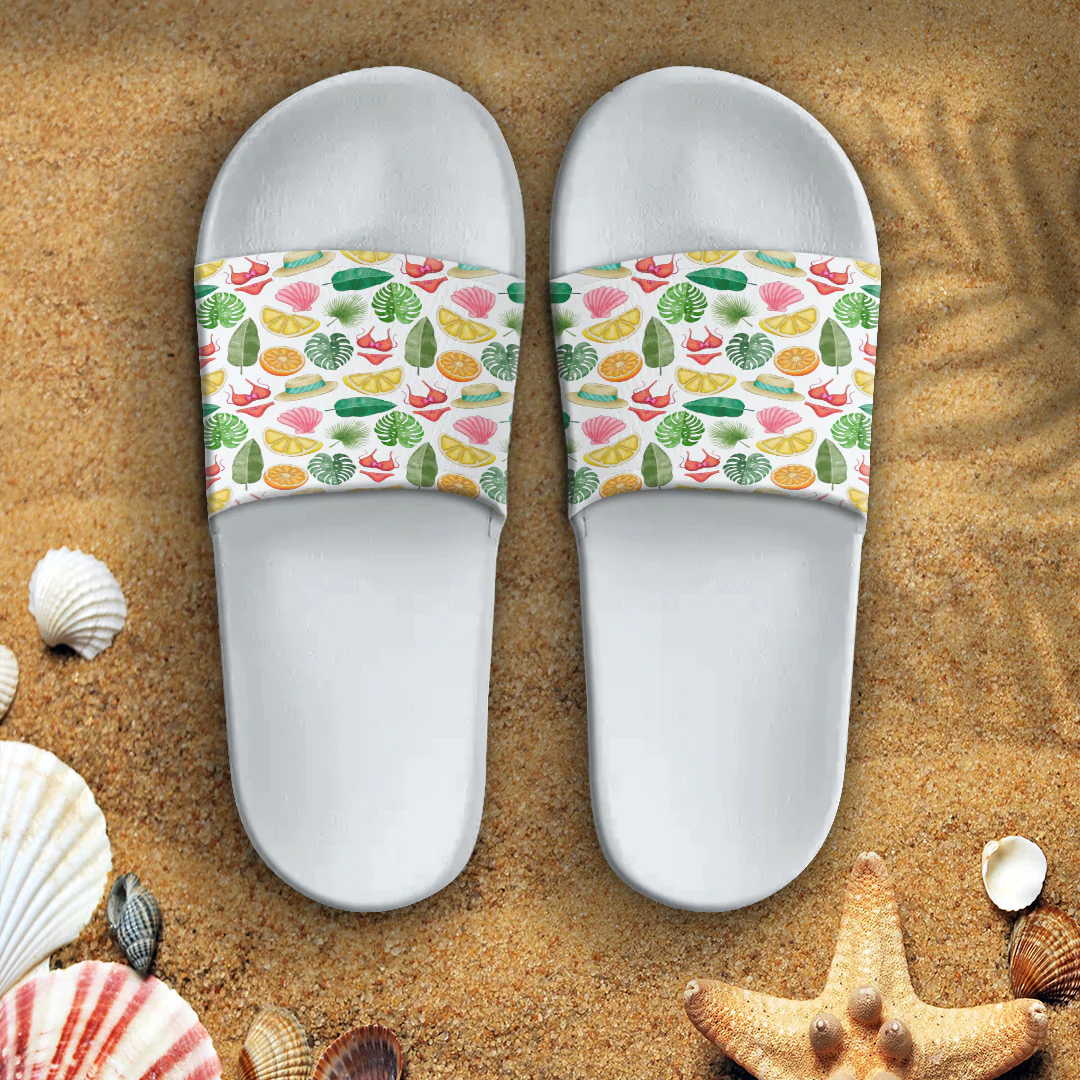 Sandal Hawaiian Leaves and Straw Hat Slide Sandal